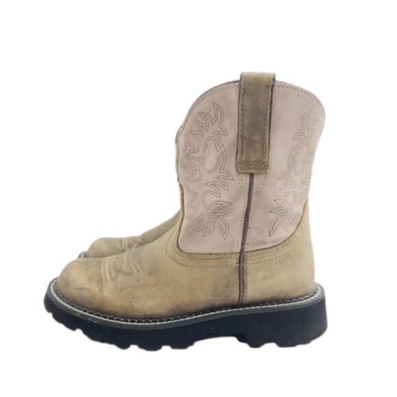 Ariat Women's Tan Pink Fatbaby Classic Leather Ankle Western Boots Size 6B - Picture 1 of 7